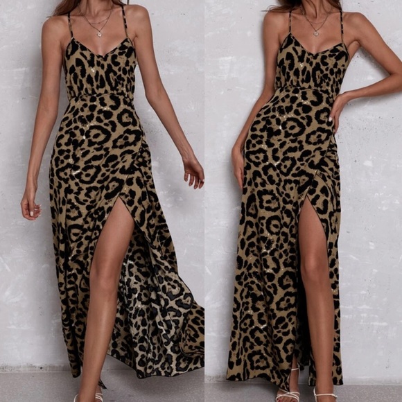Boho leopard print open back cami maxi dress - Picture 2 of 3